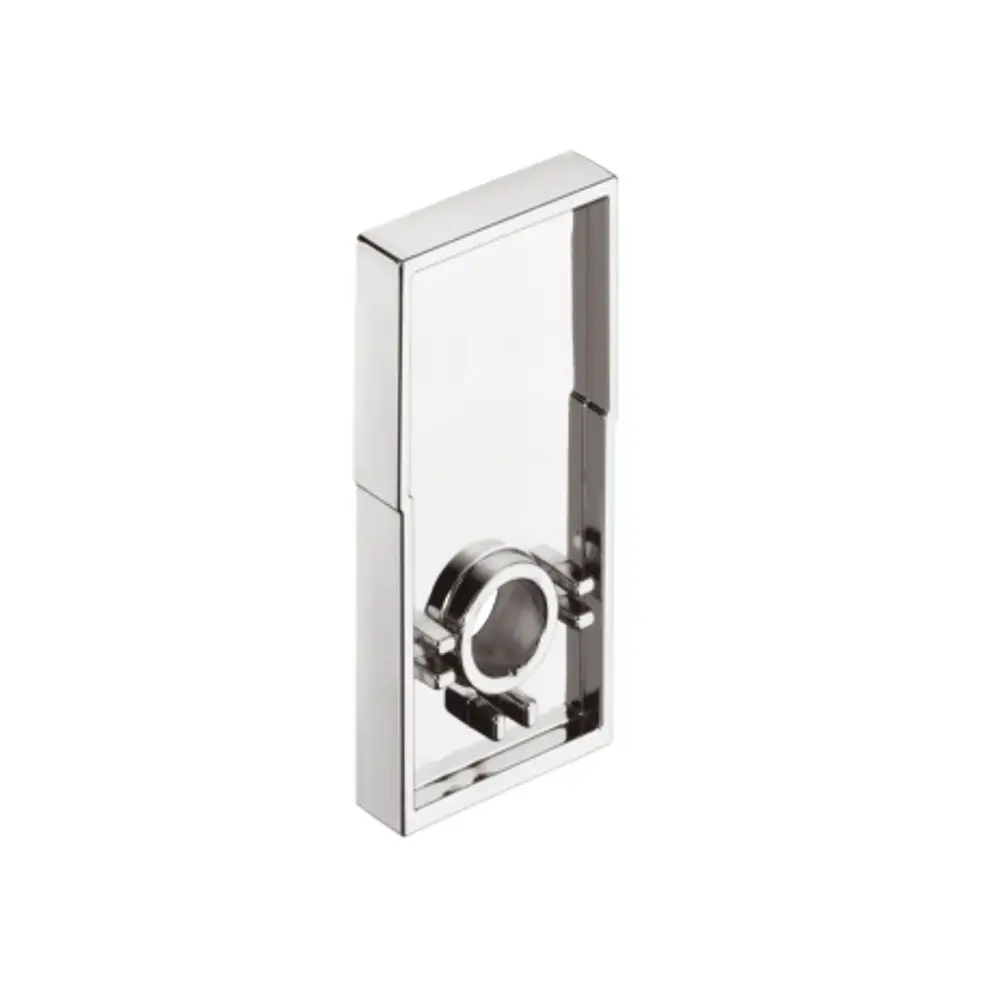 Hansgrohe Fliesenausgleichsscheibe in rechteckiger Form, verchromt, mit einem zentralen Ring und glatter Oberfläche, geeignet zur Verwendung in Nassbereichen.